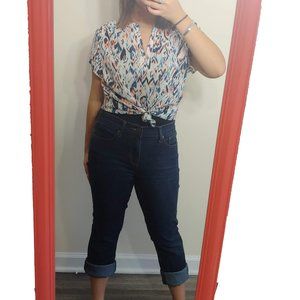 THE LIMITED Mock Collar Blouse Cap Sleeve Abstract